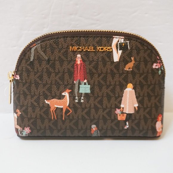 Michael Kors Jet Set Girl Large Travel Pouch MK Brown Multi - Picture 1 of 8